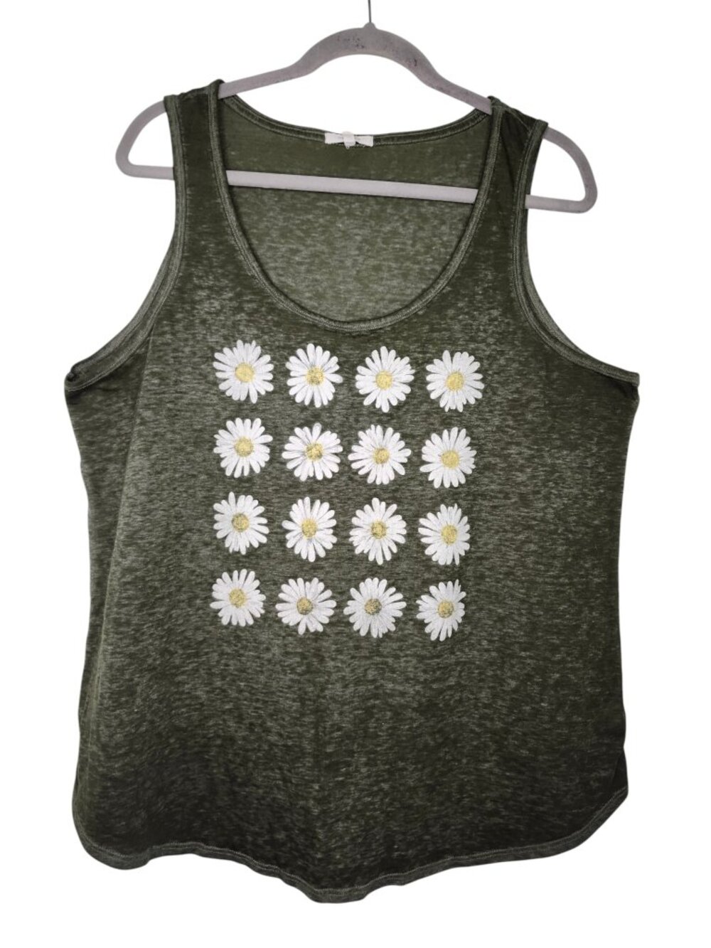 Maurices Dark Green Heather Daisy Graphic Tank Top Plus Size 1